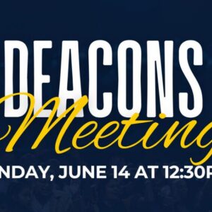 Event flyer: 'Beacons Meeting' with date 'Sunday, June 14 at 12:30 PM' and the First Baptist Church Milledgeville logo in the corner.