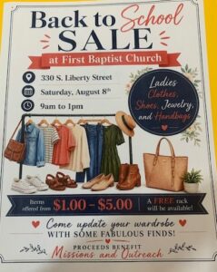 Back to School Clothing Sale - FBC Milledgeville