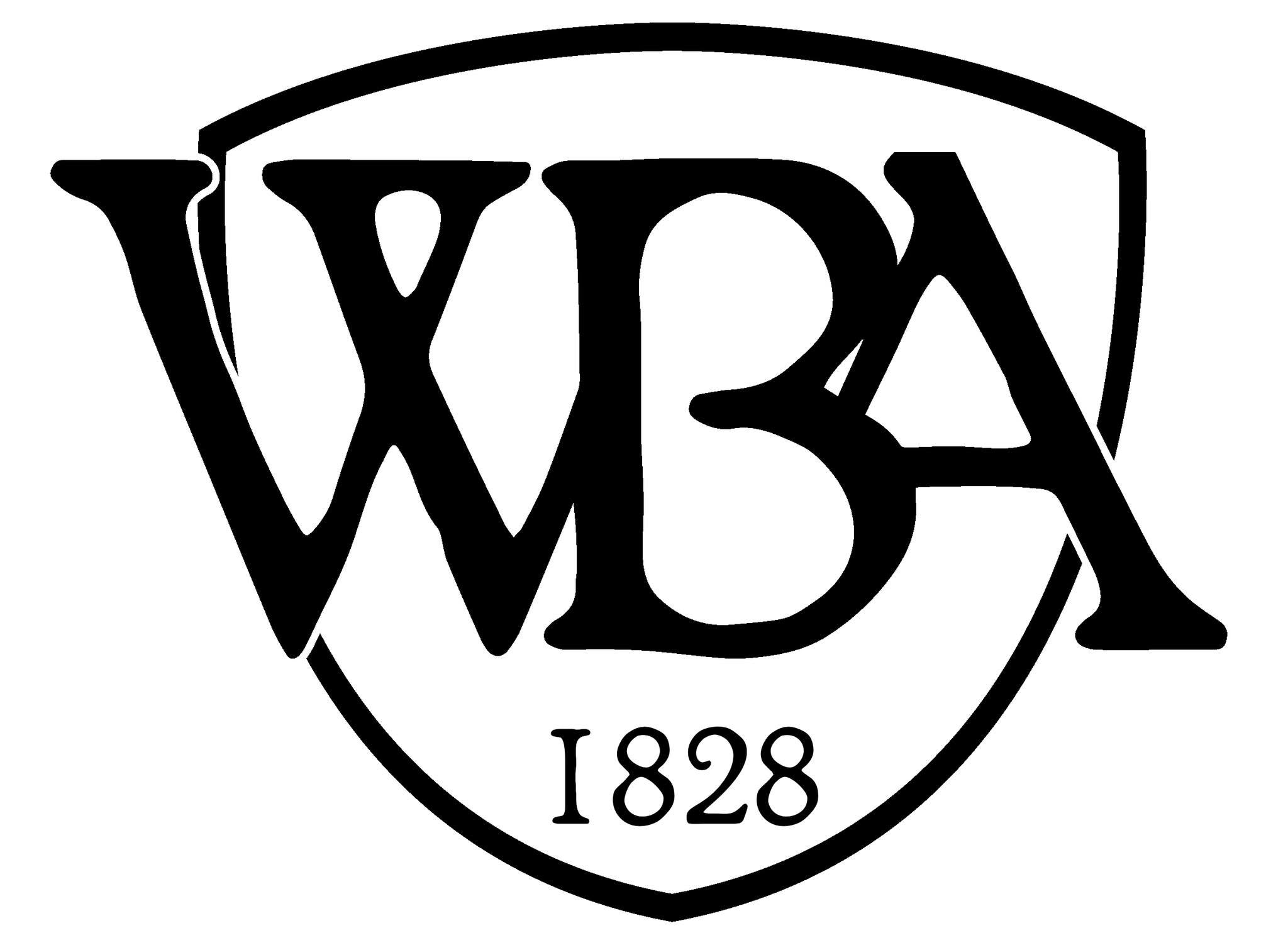 Logo-style emblem with a circular border and large, ornate letters forming 'WE', displaying the year 1828 at the bottom of the circle.